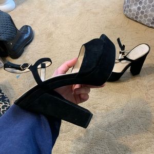Suede Black chunky platform block heel